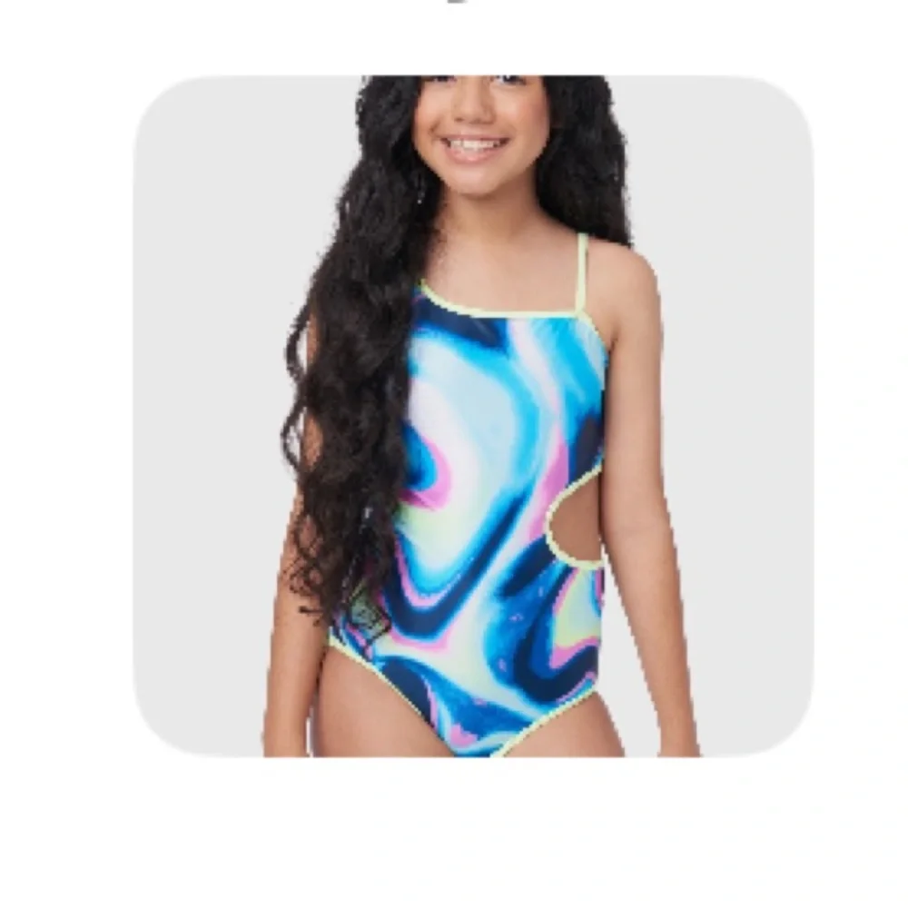 Justice Girls Reversible Cutout One Piece Swimsuit S 7/8 Blue Multicolor